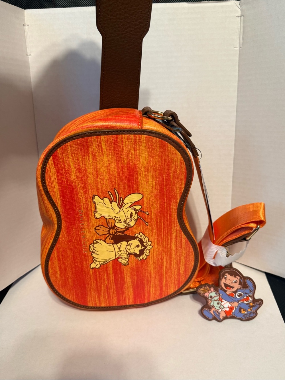 Danielle Nicole Lilo and Stitch Orange Floral Ukulele Crossbody Bag - Picture 3 of 6